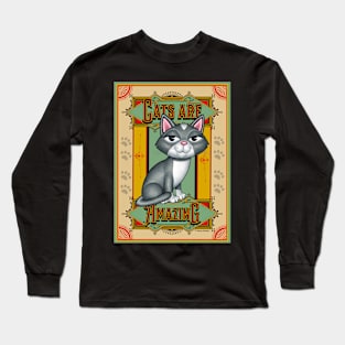 Beautiful Gray White Kitty, Red lettering, Cats are Amazing Long Sleeve T-Shirt